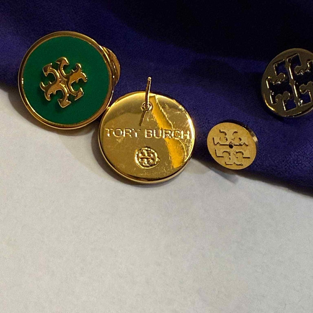 Tory Burch Gold and Green Emblem Earrings